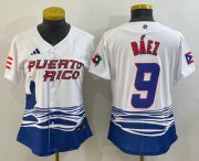Cheap Women's Puerto Rico Baseball #9 Javier Baez White 2023 World Baseball Classic Stitched Jersey