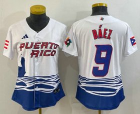Cheap Women\'s Puerto Rico Baseball #9 Javier Baez White 2023 World Baseball Classic Stitched Jersey