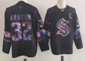 Wholesale Cheap Men\'s Seattle Kraken #32 Kraken Black Iridescent Holographic Authentic Jersey