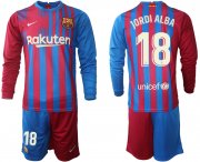 Wholesale Cheap Men 2021-2022 Club Barcelona home red blue Long Sleeve 18 Nike Soccer Jersey
