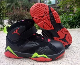 Wholesale Cheap Kid\'s Air Jordan 7 Shoes Black/Red-Green