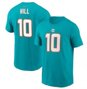 Wholesale Cheap Men\'s Miami Dolphins #10 Tyreek Hill 2022 Aqua Name & Number T-Shirt