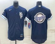 Cheap Men's Kansas City Royals Big Logo 2022 Navy Blue City Connect Flex Base Stitched Jerseys