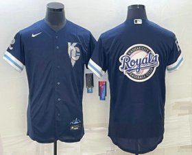 Cheap Men\'s Kansas City Royals Big Logo 2022 Navy Blue City Connect Flex Base Stitched Jerseys