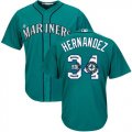 Wholesale Cheap Mariners #34 Felix Hernandez Green Team Logo Fashion Stitched MLB Jersey