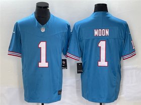 Wholesale Cheap Men\'s Tennessee Titans #1 Warren Moon Light Blue 2023 F.U.S.E. Vapor Limited Throwback Stitched Football Jersey
