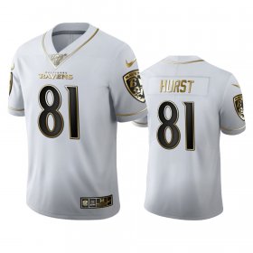 Wholesale Cheap Baltimore Ravens #81 Hayden Hurst Men\'s Nike White Golden Edition Vapor Limited NFL 100 Jersey
