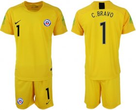 Wholesale Cheap Chile #1 C.Bravo Yellow Goalkeeper Soccer Country Jersey