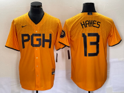 Wholesale Cheap Men's Pittsburgh Pirates #13 KeBryan Hayes Gold 2023 City Connect Stitched Jersey 1