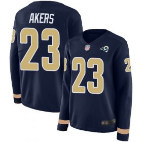 Wholesale Cheap Nike Rams #23 Cam Akers Navy Blue Team Color Women\'s Stitched NFL Limited Therma Long Sleeve Jersey