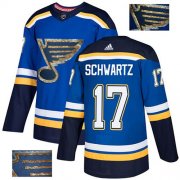 Wholesale Cheap Adidas Blues #17 Jaden Schwartz Blue Home Authentic Fashion Gold Stitched NHL Jersey