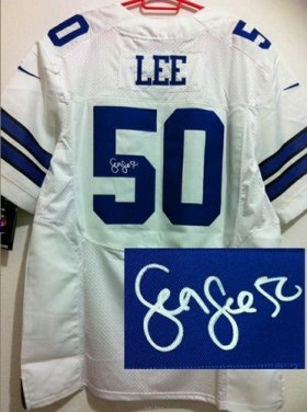 Wholesale Cheap Nike Cowboys #50 Sean Lee White Men\'s Stitched NFL Elite Autographed Jersey