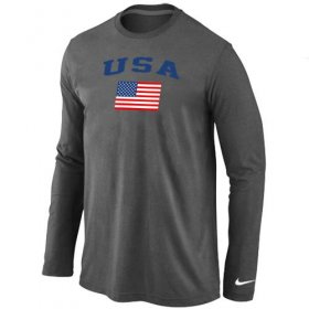 Wholesale Cheap USA Olympics USA Flag Collection Locker Room Long Sleeve T-Shirt Dakr Grey