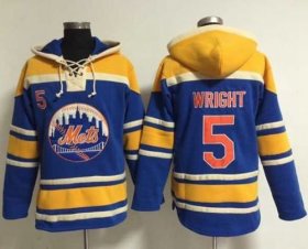 Wholesale Cheap Mets #5 David Wright Blue Sawyer Hooded Sweatshirt MLB Hoodie