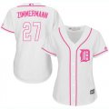 Wholesale Cheap Tigers #27 Jordan Zimmermann White/Pink Fashion Women's Stitched MLB Jersey
