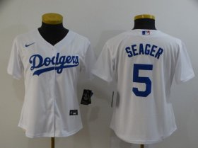 Wholesale Cheap Women\'s Los Angeles Dodgers #5 Corey Seager White Stitched MLB Cool Base Nike Jersey