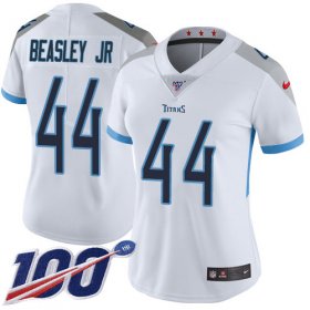 Wholesale Cheap Nike Titans #44 Vic Beasley Jr White Women\'s Stitched NFL 100th Season Vapor Untouchable Limited Jersey