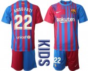 Wholesale Cheap Youth 2021-2022 Club Barcelona home red 22 Nike Soccer Jerseys