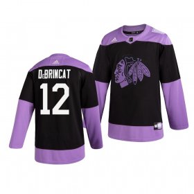 Wholesale Cheap Chicago Blackhawks #12 Alex Debrincat Adidas Men\'s Hockey Fights Cancer Practice NHL Jersey Black