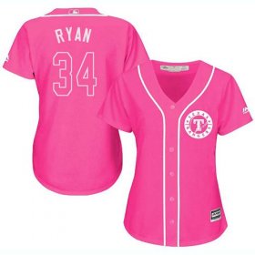 Wholesale Cheap Rangers #34 Nolan Ryan Pink Fashion Women\'s Stitched MLB Jersey