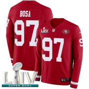 Wholesale Cheap Nike 49ers #97 Nick Bosa Red Super Bowl LIV 2020 Team Color Youth Stitched NFL Limited Therma Long Sleeve Jersey