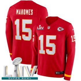 Wholesale Cheap Nike Chiefs #15 Patrick Mahomes Red Super Bowl LIV 2020 Team Color Men\'s Stitched NFL Limited Therma Long Sleeve Jersey