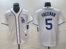 Cheap Men\'s Los Angeles Dodgers #5 Freddie Freeman White Cool Base Stitched Baseball Jersey