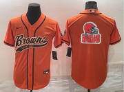 Wholesale Cheap Men's Cleveland Browns Orange Team Big Logo With Patch Cool Base Stitched Baseball Jersey
