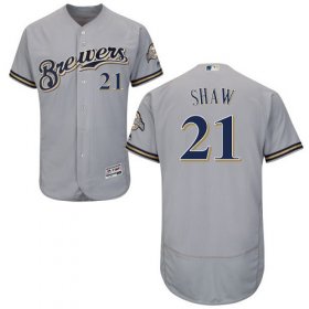 Wholesale Cheap Brewers #21 Travis Shaw Grey Flexbase Authentic Collection Stitched MLB Jersey
