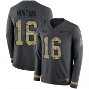 Wholesale Cheap Nike 49ers #16 Joe Montana Anthracite Salute to Service Youth Stitched NFL Limited Therma Long Sleeve Jersey