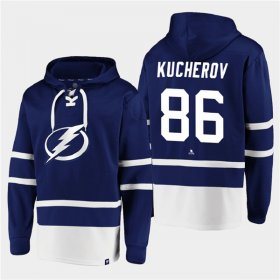 Wholesale Cheap Men\'s Tampa Bay Lightning #86 Nikita Kucherov Blue All Stitched Sweatshirt Hoodie