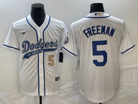 Wholesale Cheap Men\'s Los Angeles Dodgers #5 Freddie Freeman Number White Cool Base Stitched Baseball Jersey
