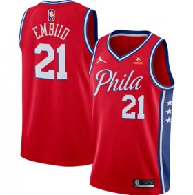 Wholesale Cheap Men\'s Philadelphia 76ers #21 Joel Embiid Red Statement Edition Stitched Jersey
