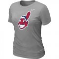 Wholesale Cheap Women's MLB Cleveland Indians Heathered Nike Blended T-Shirt Light Grey
