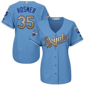 Wholesale Cheap Royals #35 Eric Hosmer Light Blue Women\'s 2015 World Series Champions Gold Program Cool Base Stitched MLB Jersey