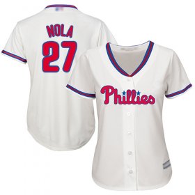 Wholesale Cheap Phillies #27 Aaron Nola Cream Alternate Women\'s Stitched MLB Jersey