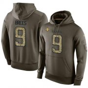 Wholesale Cheap NFL Men's Nike New Orleans Saints #9 Drew Brees Stitched Green Olive Salute To Service KO Performance Hoodie