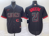 Wholesale Cheap Men's Cincinnati Reds #21 Hunter Greene Black 2023 City Connect Cool Base Stitched Jersey