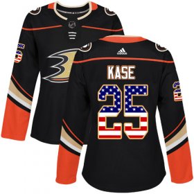 Wholesale Cheap Adidas Ducks #25 Ondrej Kase Black Home Authentic USA Flag Women\'s Stitched NHL Jersey