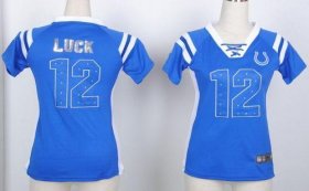 Wholesale Cheap Nike Colts #12 Andrew Luck Royal Blue Women\'s Stitched NFL Elite Draft Him Shimmer Jersey