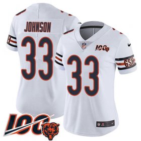 Wholesale Cheap Nike Bears #33 Jaylon Johnson White Women\'s Stitched NFL 100th Season Vapor Untouchable Limited Jersey