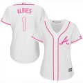 Wholesale Cheap Braves #1 Ozzie Albies White/Pink Fashion Women's Stitched MLB Jersey