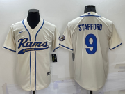 Wholesale Men's Los Angeles Rams #9 Matthew Stafford Cream Stitched Cool Base Nike Baseball Jersey
