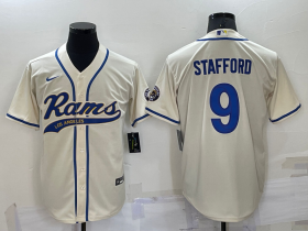 Wholesale Men\'s Los Angeles Rams #9 Matthew Stafford Cream Stitched Cool Base Nike Baseball Jersey