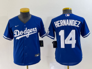 Wholesale Cheap Youth Los Angeles Dodgers #14 Enrique Hernandez Blue Stitched Cool Base Nike Jersey