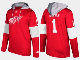 Wholesale Cheap Red Wings #1 Terry Sawchuk Red Name And Number Hoodie