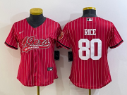 Wholesale Cheap Women's San Francisco 49ers #80 Jerry Rice Red Pinstripe With Patch Cool Base Stitched Baseball Jersey