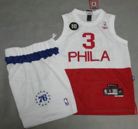 Wholesale Cheap Philadelphia 76ers #3 Allen Iverson White With Red NBA Jerseys Shorts Suits