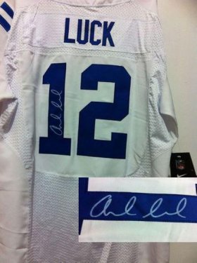 Wholesale Cheap Nike Colts #12 Andrew Luck White Men\'s Stitched NFL Elite Autographed Jersey