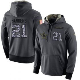 Wholesale Cheap NFL Men\'s Nike Dallas Cowboys #21 Deion Sanders Stitched Black Anthracite Salute to Service Player Performance Hoodie